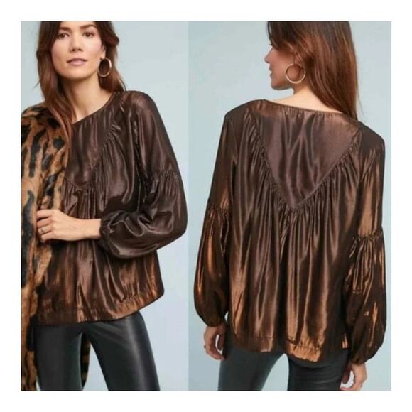 NEW Anthropolgie Amadi Bronze Metallic Top Blouse XSP Party Event Holiday XS - Picture 1 of 9